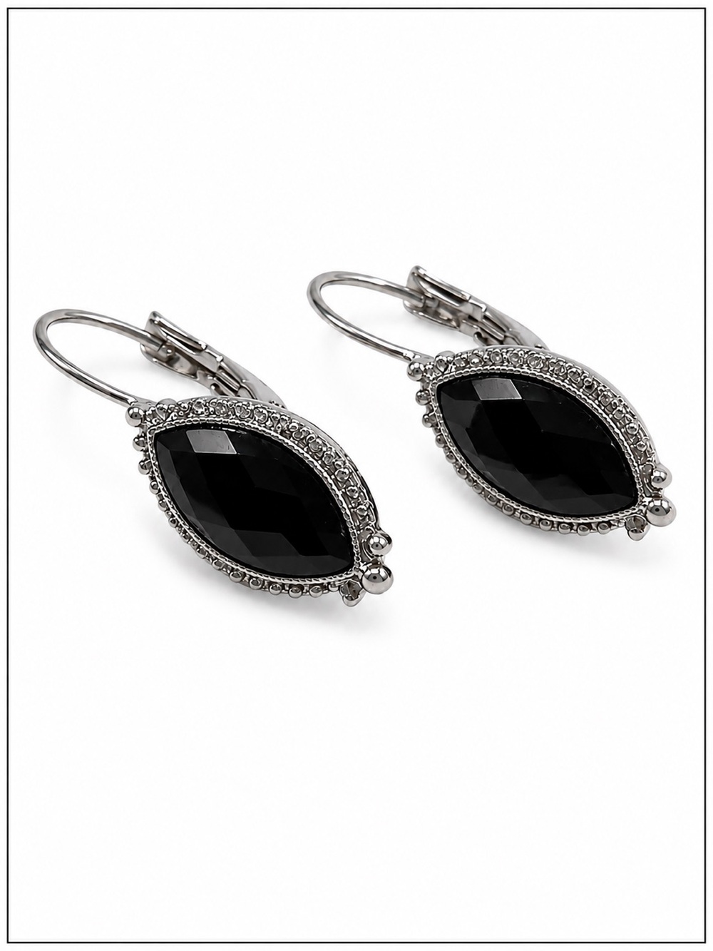 Vintage Black Marquise French Back Nickel Free Earrings